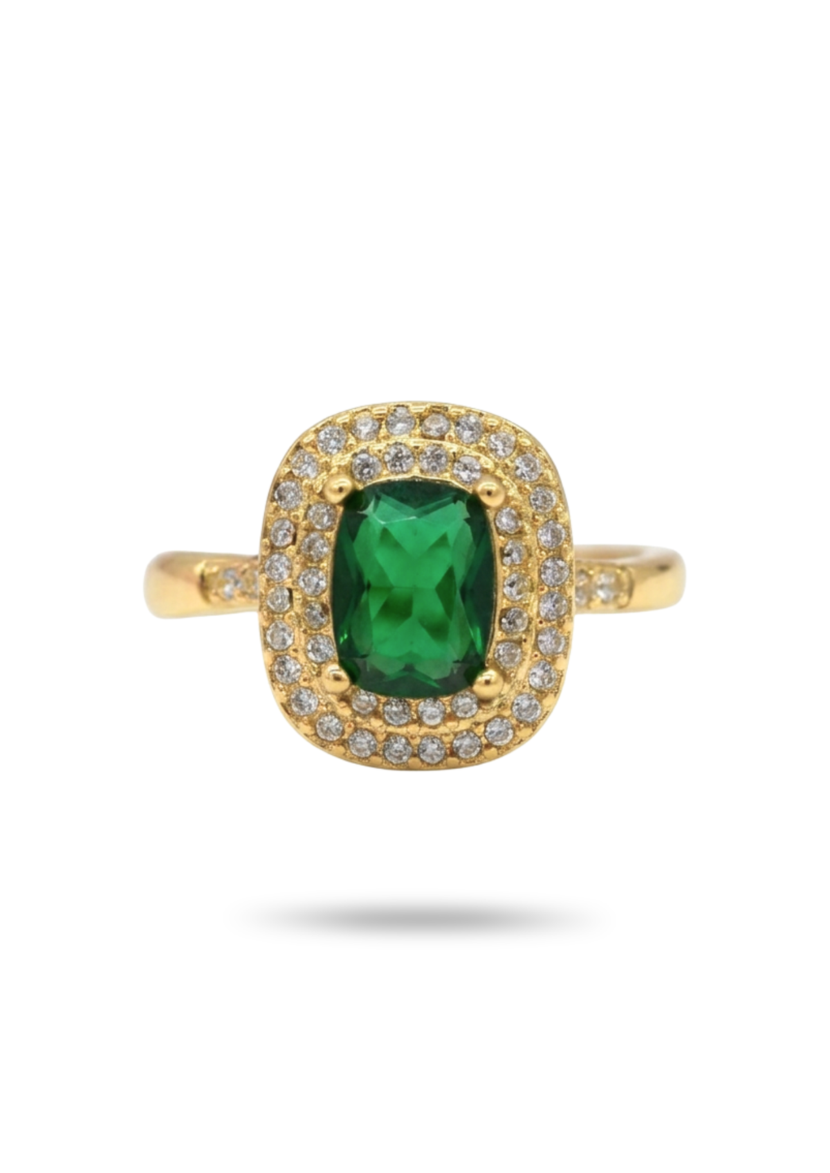 Bague Solitaire Rectangulaire Double Halo de Strass verte