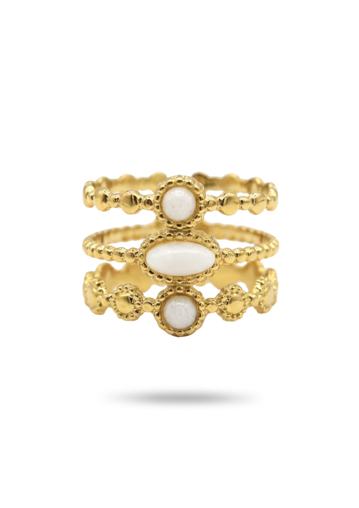 Bague Triple Rang Perles Blanches