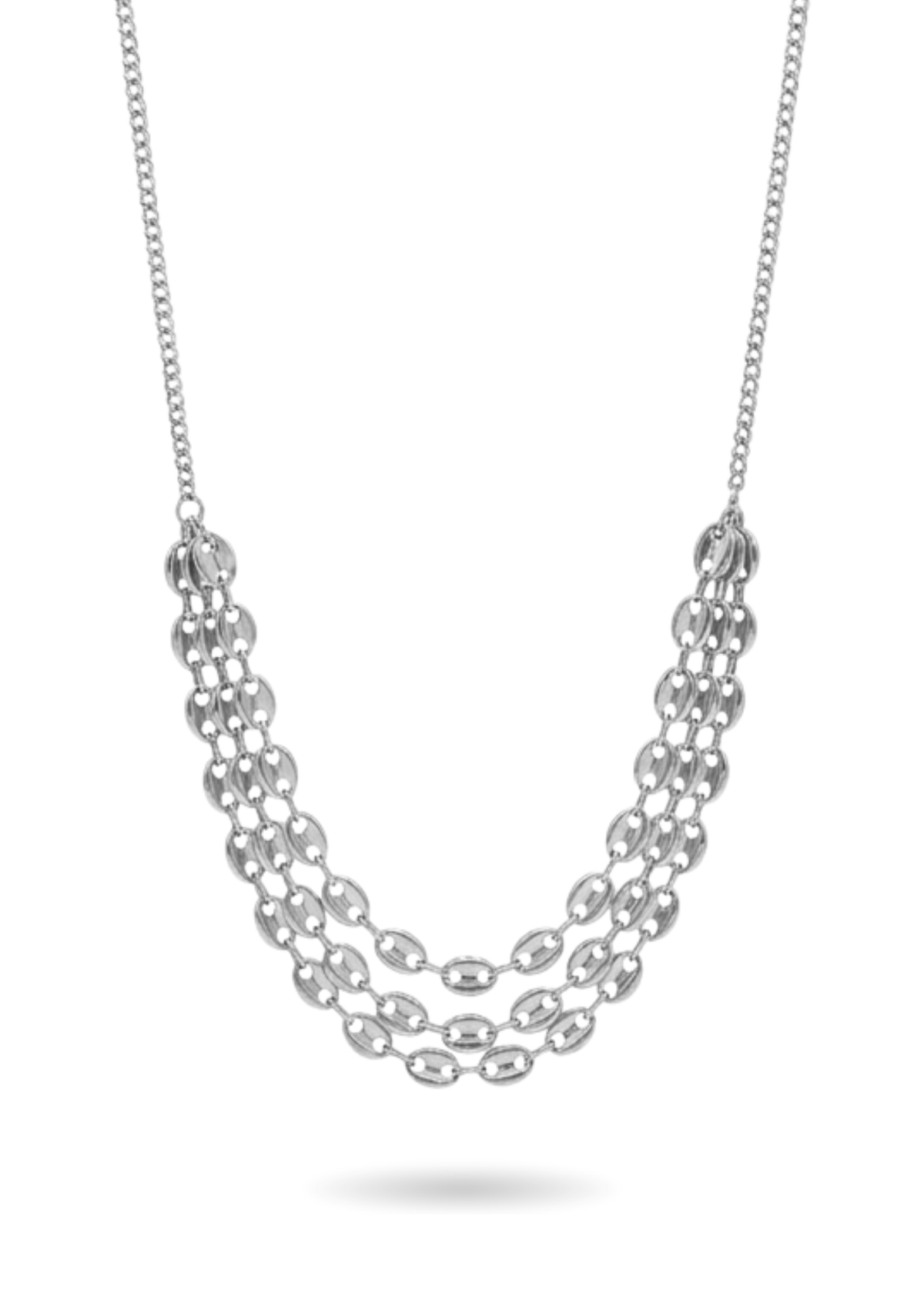 Collier Triple Rangs Grain de Café argent