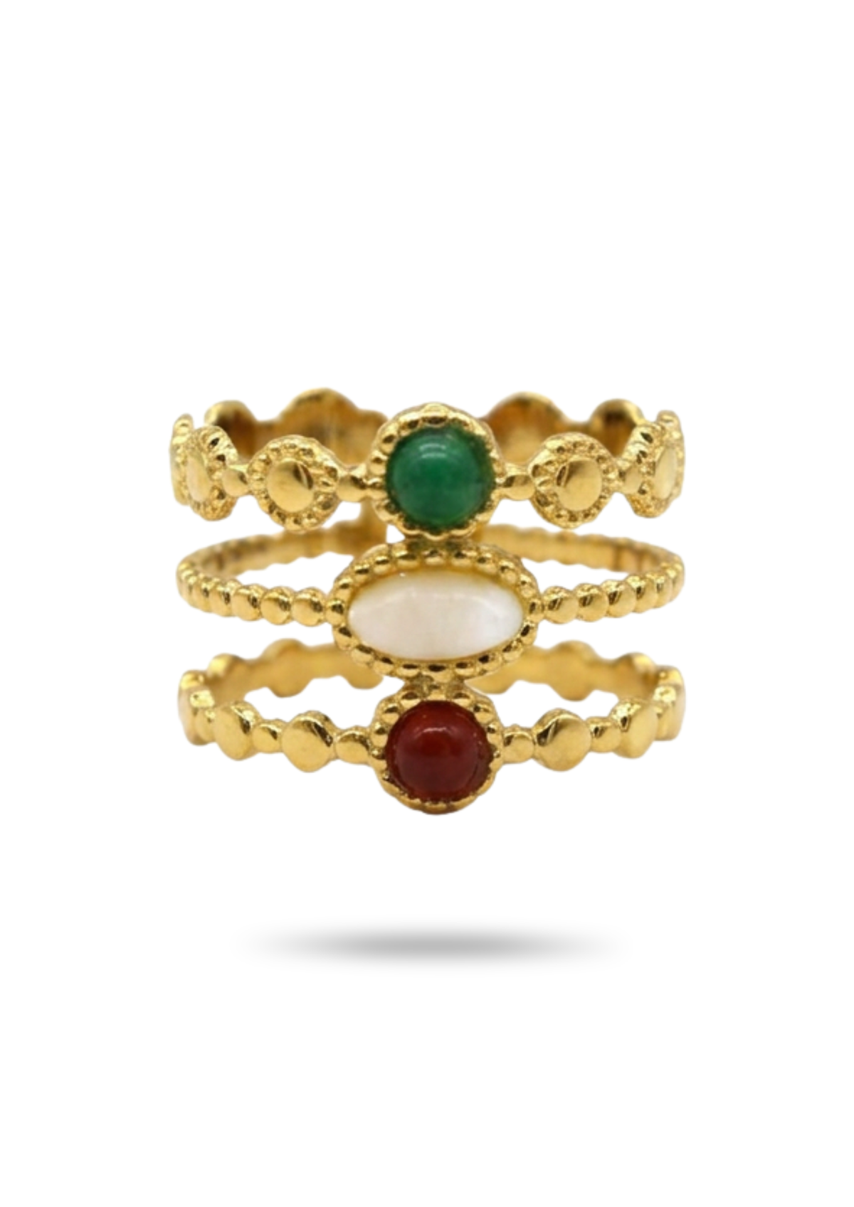 Bague Triple Rang Perles Couleurs