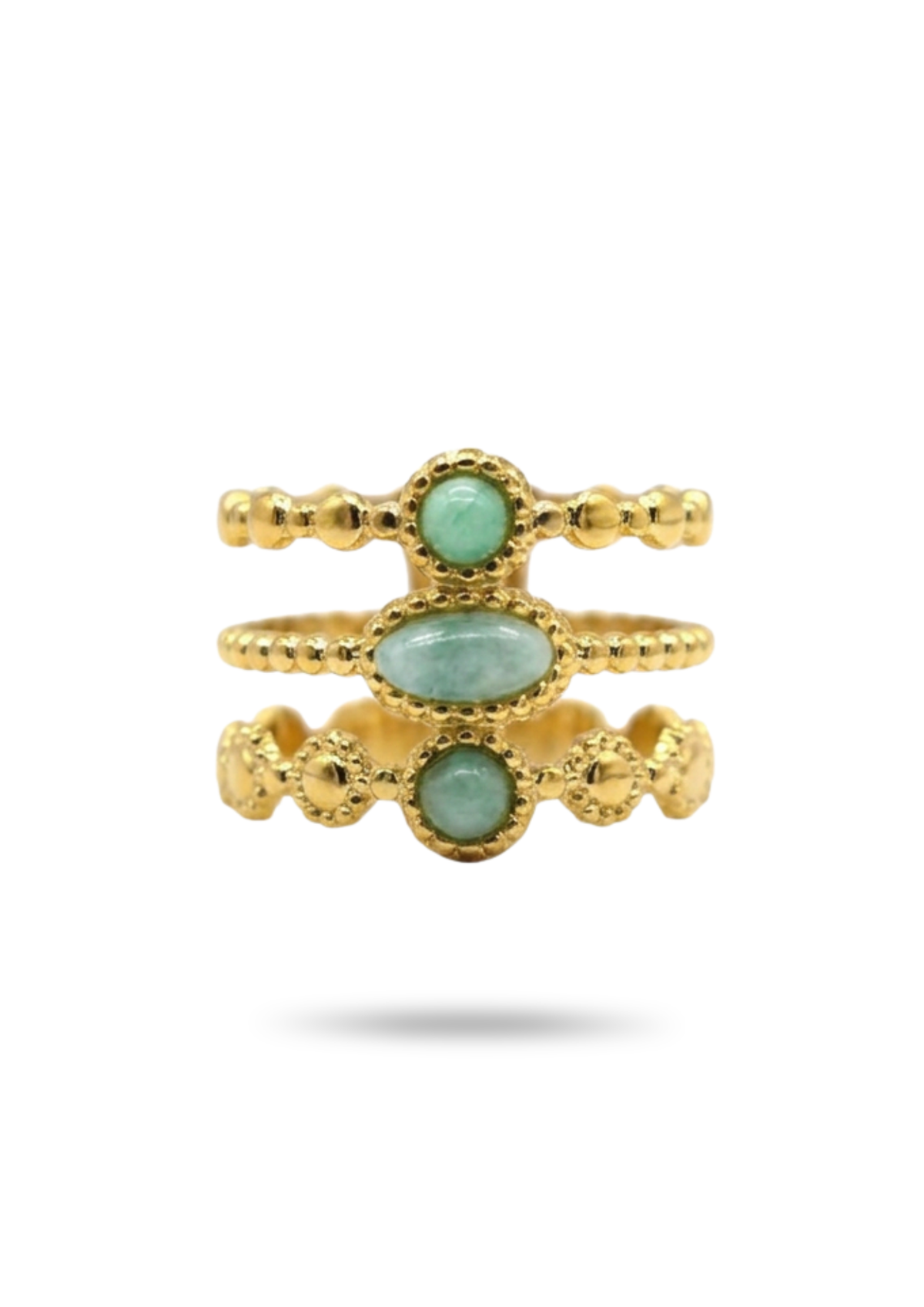 Bague Triple Rang Perles Vertes