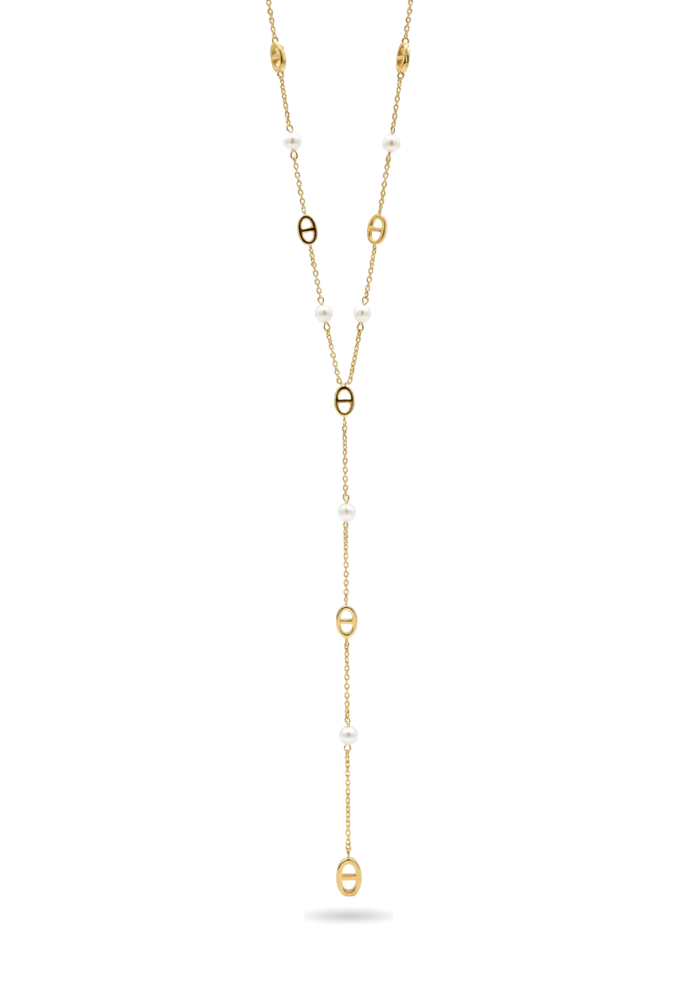 Collier Y Maille Marine Perles Blanches