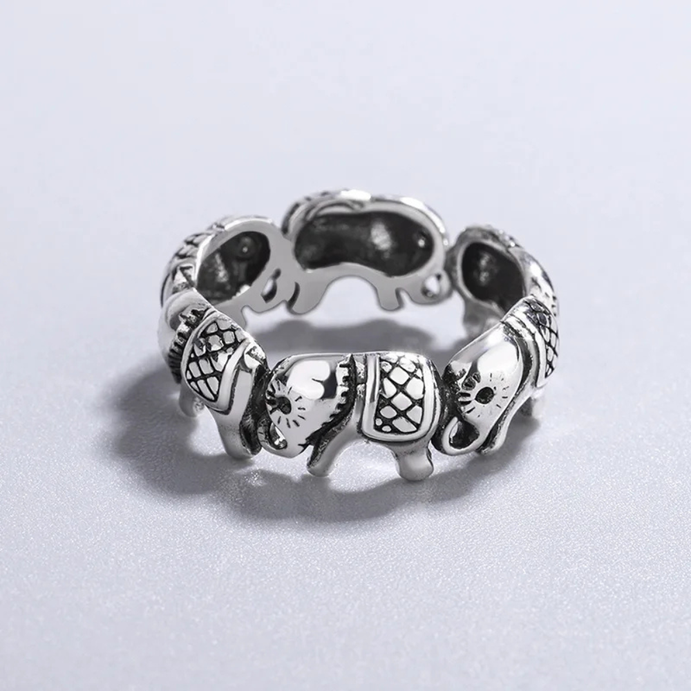 Bague groupe d'Éléphant acier