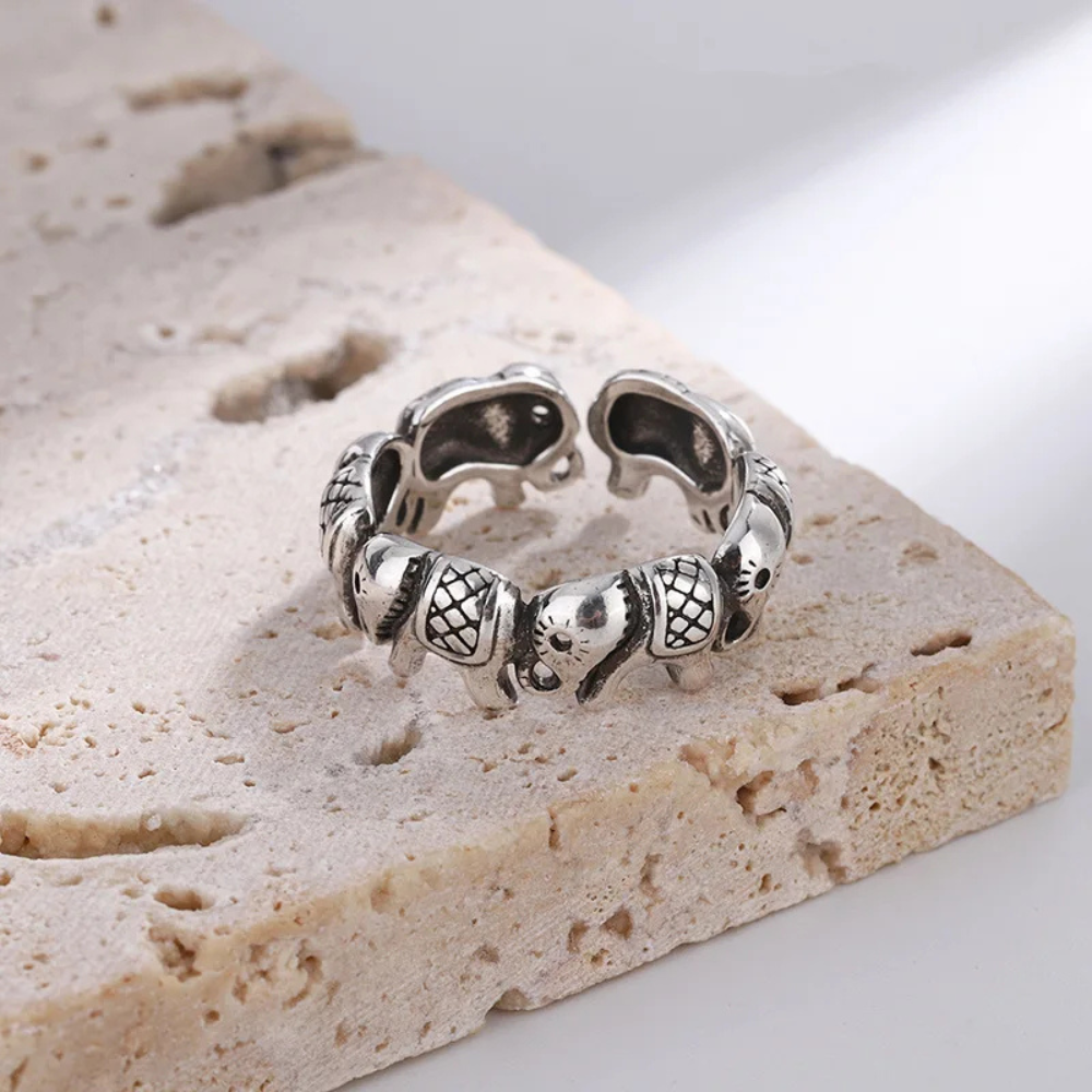 Bague groupe d'Éléphant argent