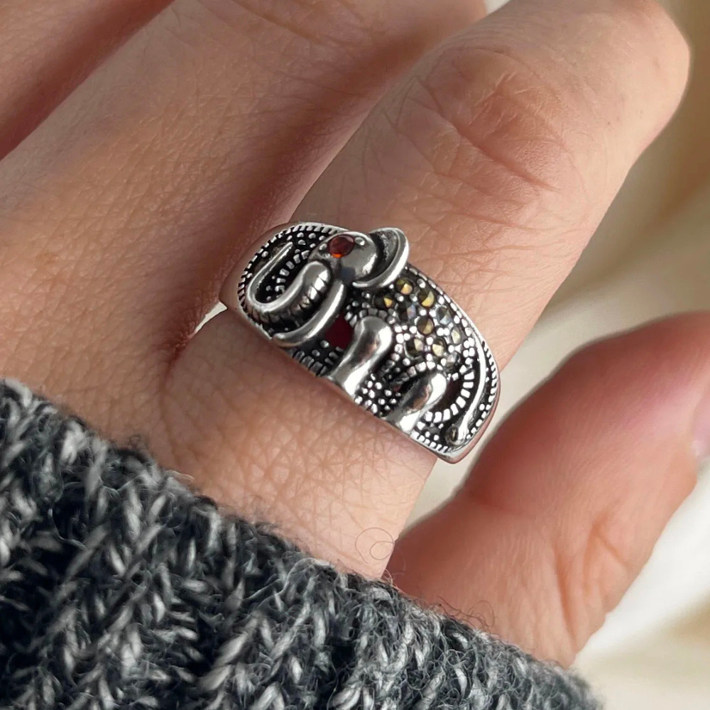 Bague Éléphant Diamants acier