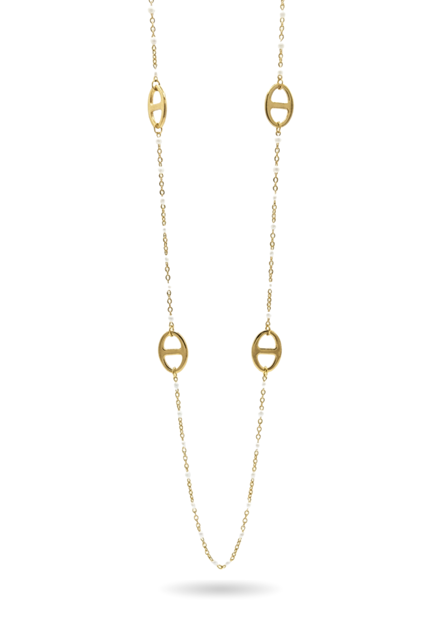 Sautoir Maille Marine Perles blanc