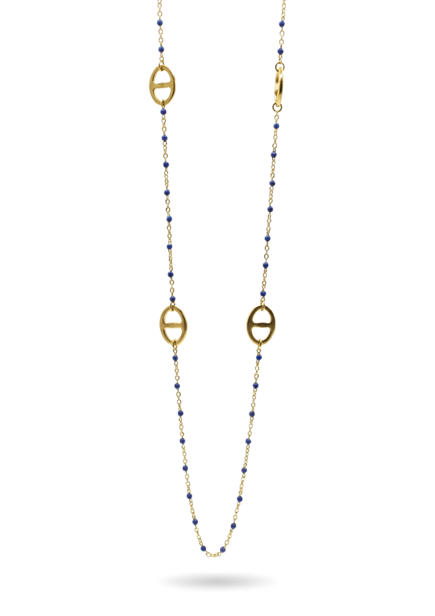 Sautoir Maille Marine Perles Bleu