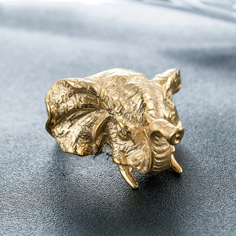 Chevalière Tête Éléphant Homme or
