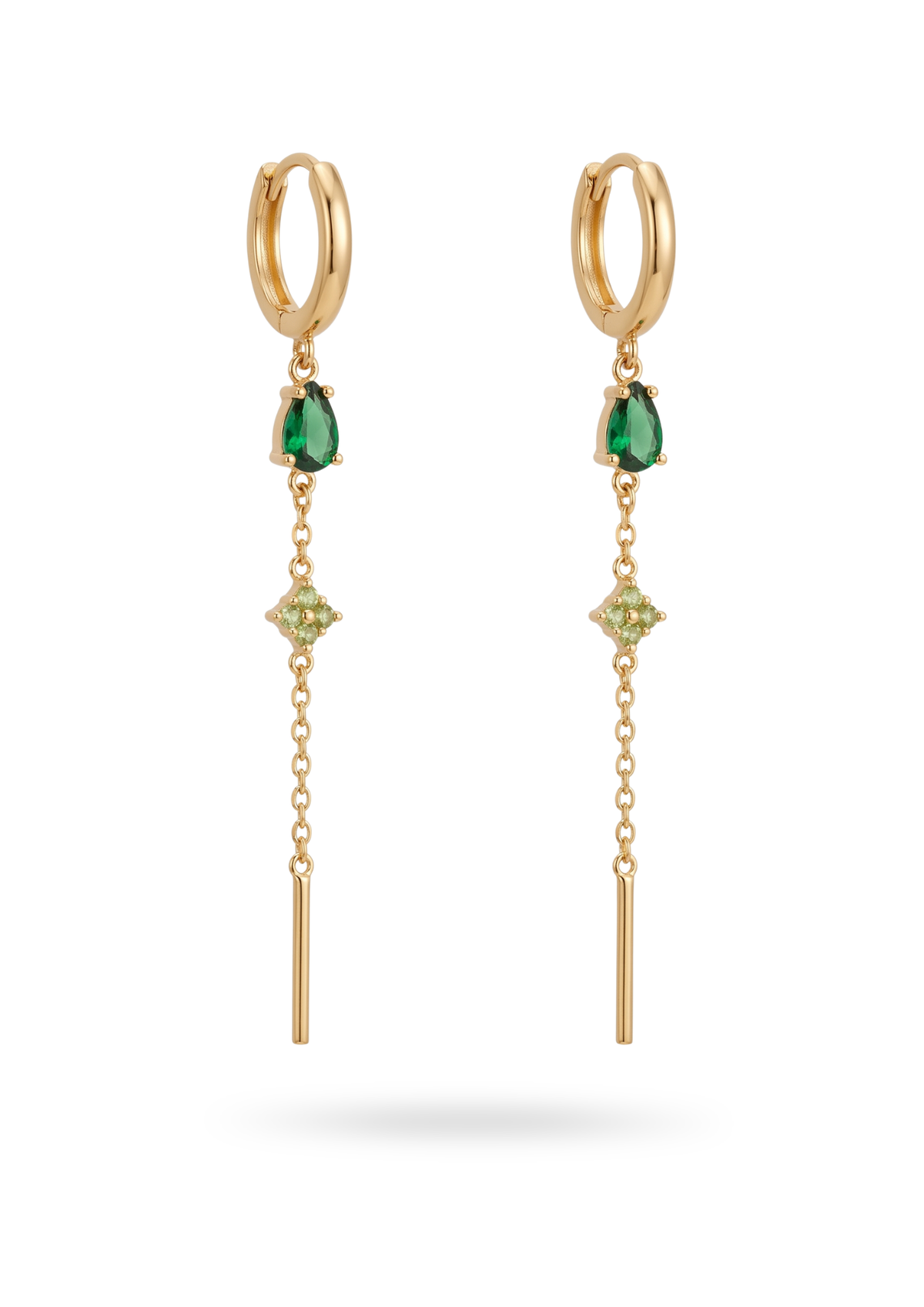 Boucles d'Oreilles Créoles Pendantes Chaînes Strass vert