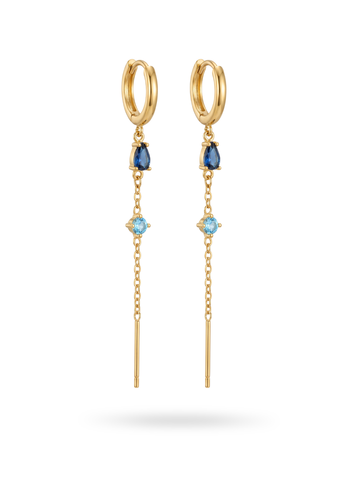 Boucles d'Oreilles Créoles Pendantes Chaînes Strass bleu