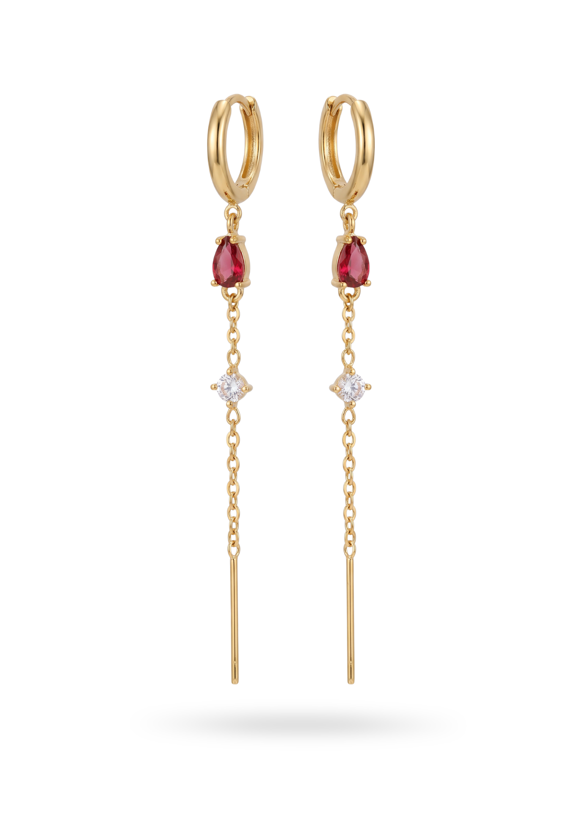 Boucles d'Oreilles Créoles Pendantes Chaînes Strass rouge