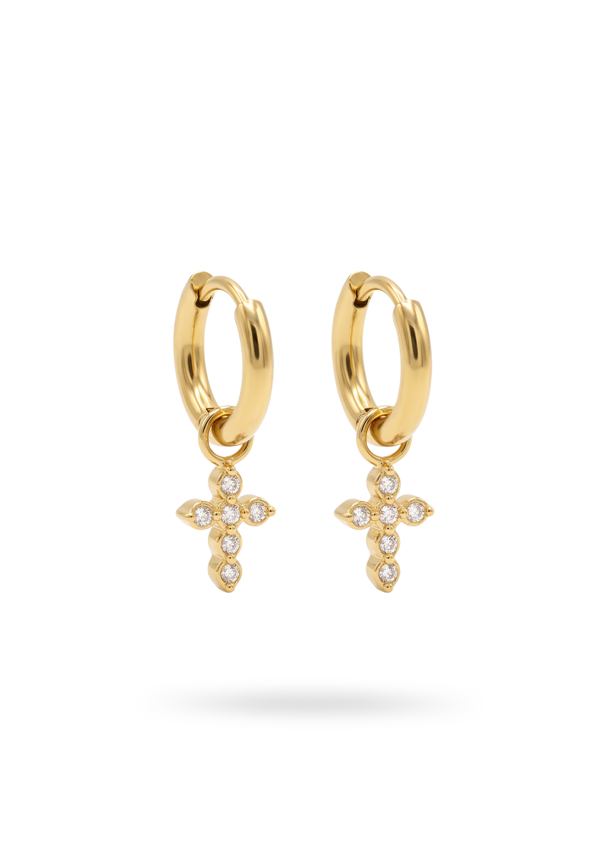 Boucles d'Oreilles Créoles Croix Strass or