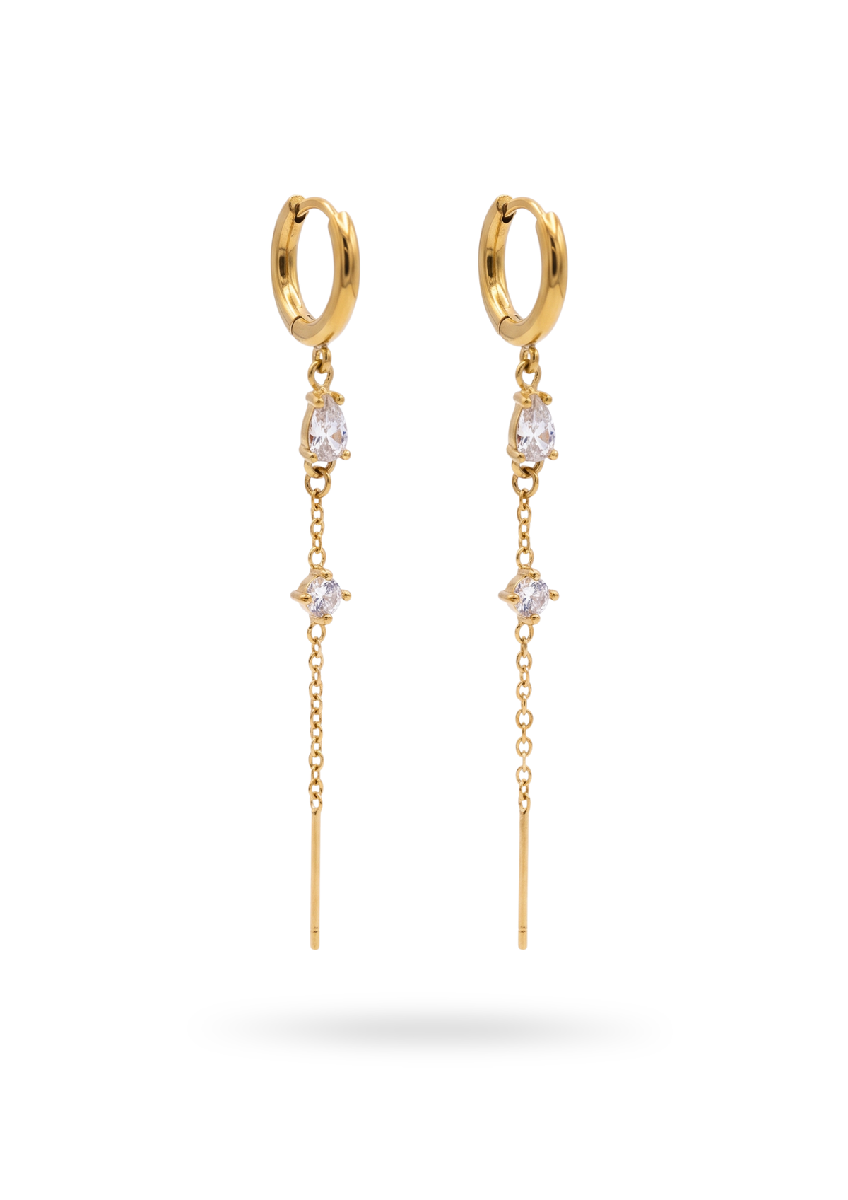 Boucles d'Oreilles Créoles Pendantes Chaînes Strass or