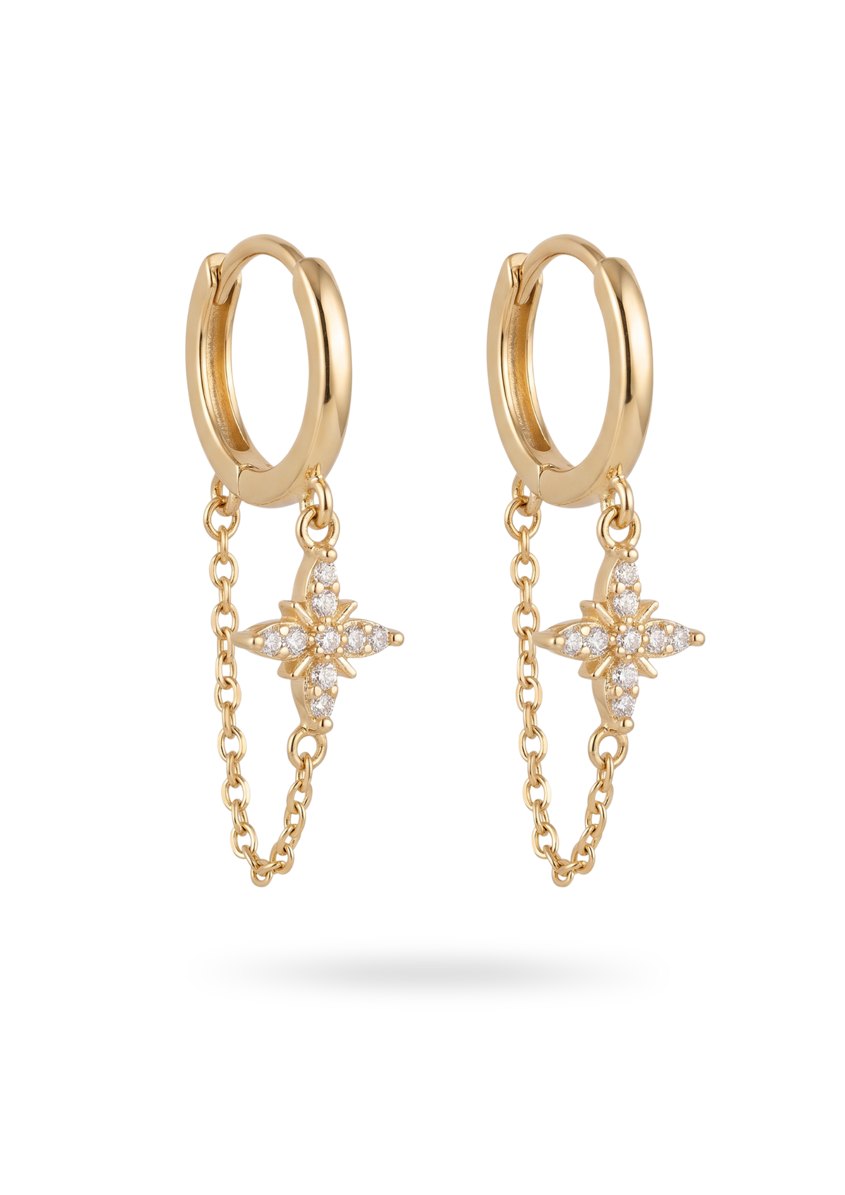 Boucles d'Oreilles Créoles Petites Étoiles Strass or
