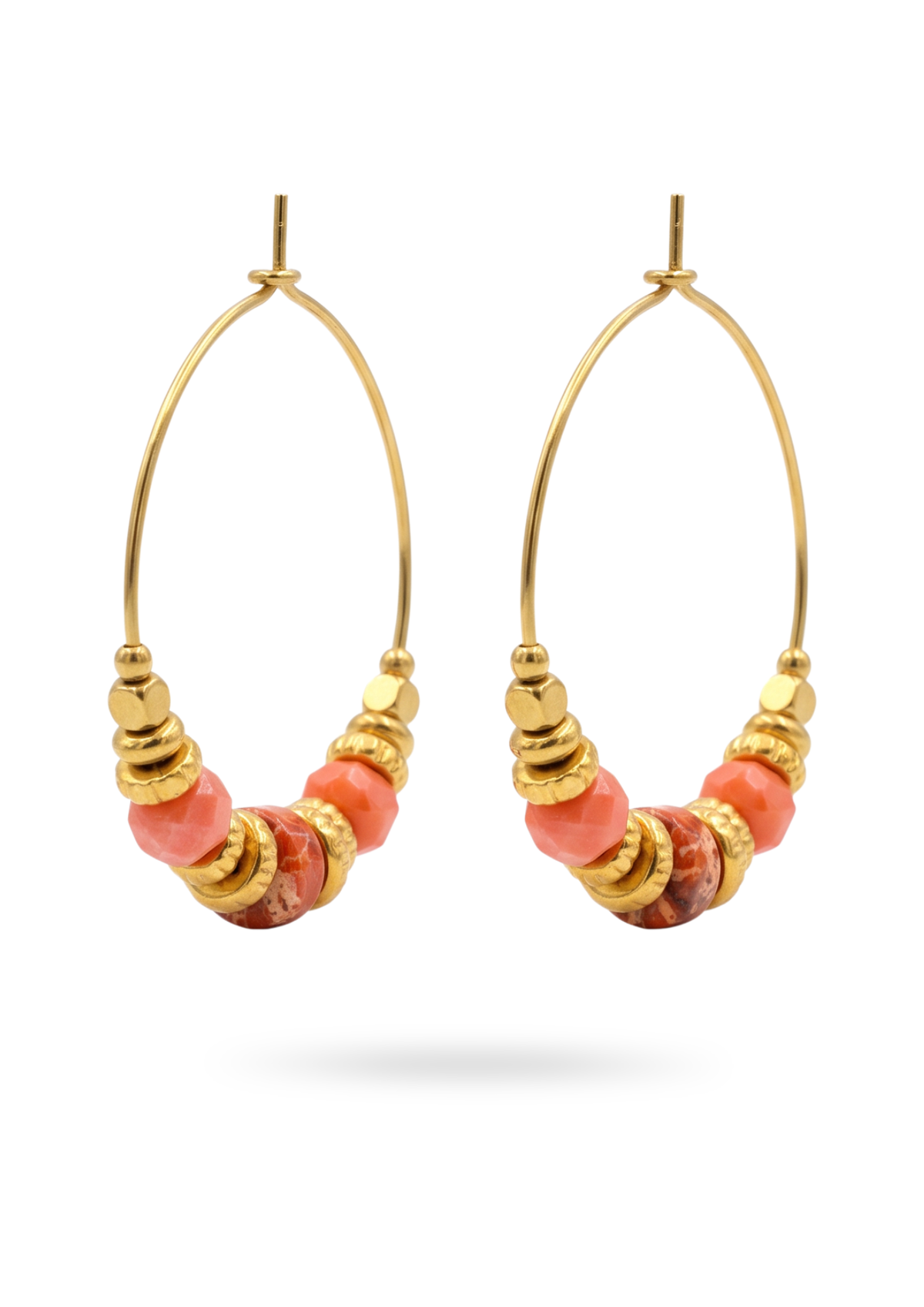 Boucles d'Oreilles Créoles Dorées à Perles orange