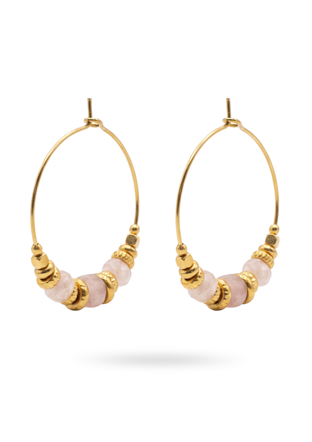Boucles d'Oreilles Créoles Dorées à Perles rose