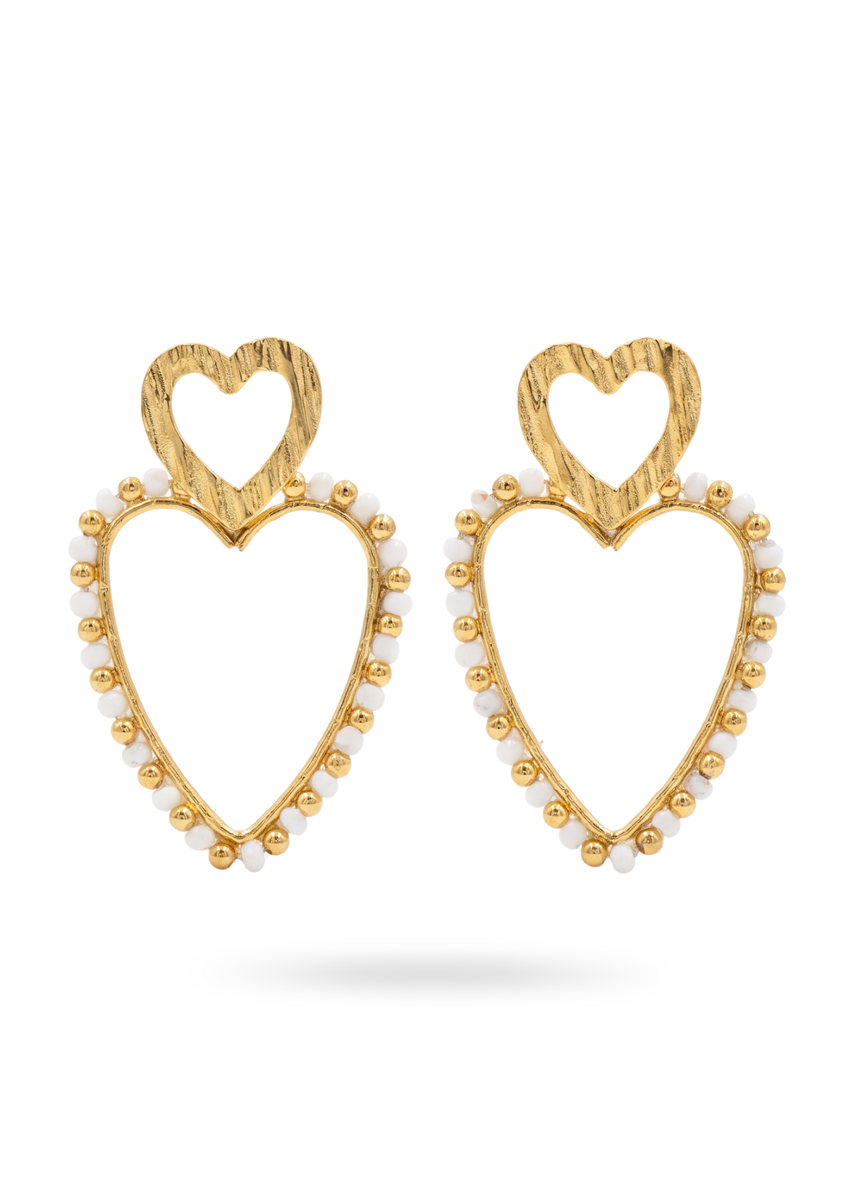 Boucles d'Oreilles Cœur Perles Blanches