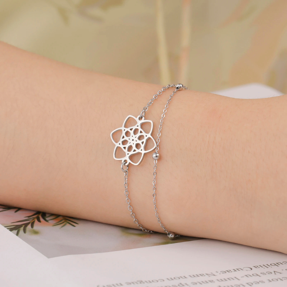 Bracelet Fleur Camelia chaine argent acier