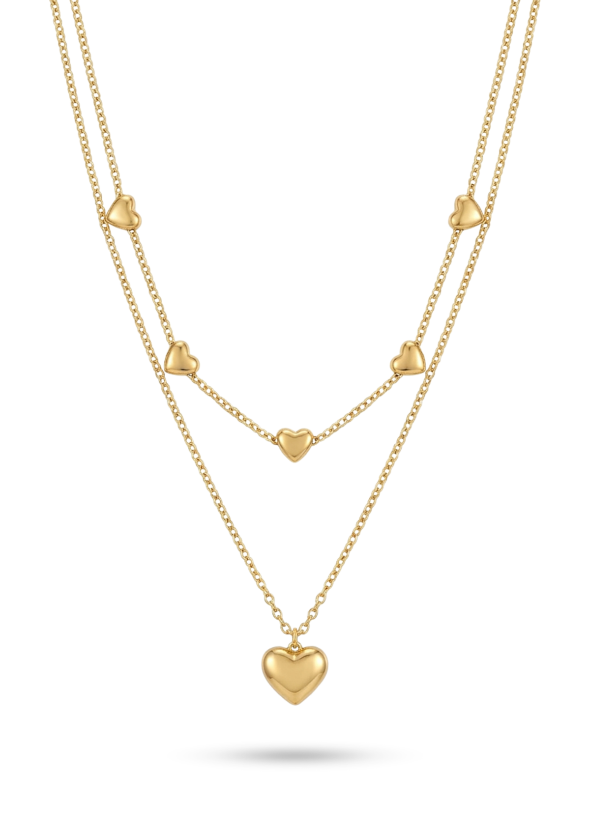 Collier Double Rang Cœurs or