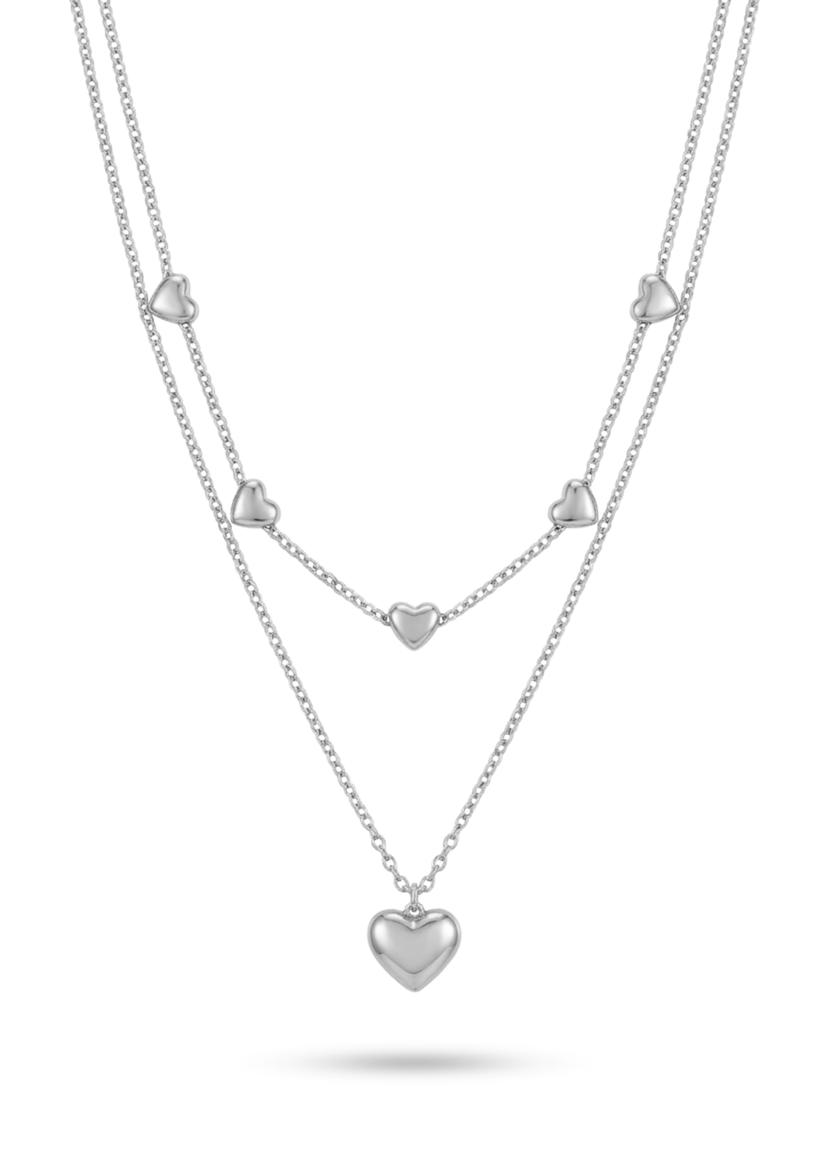 Collier Double Rang Cœurs argent
