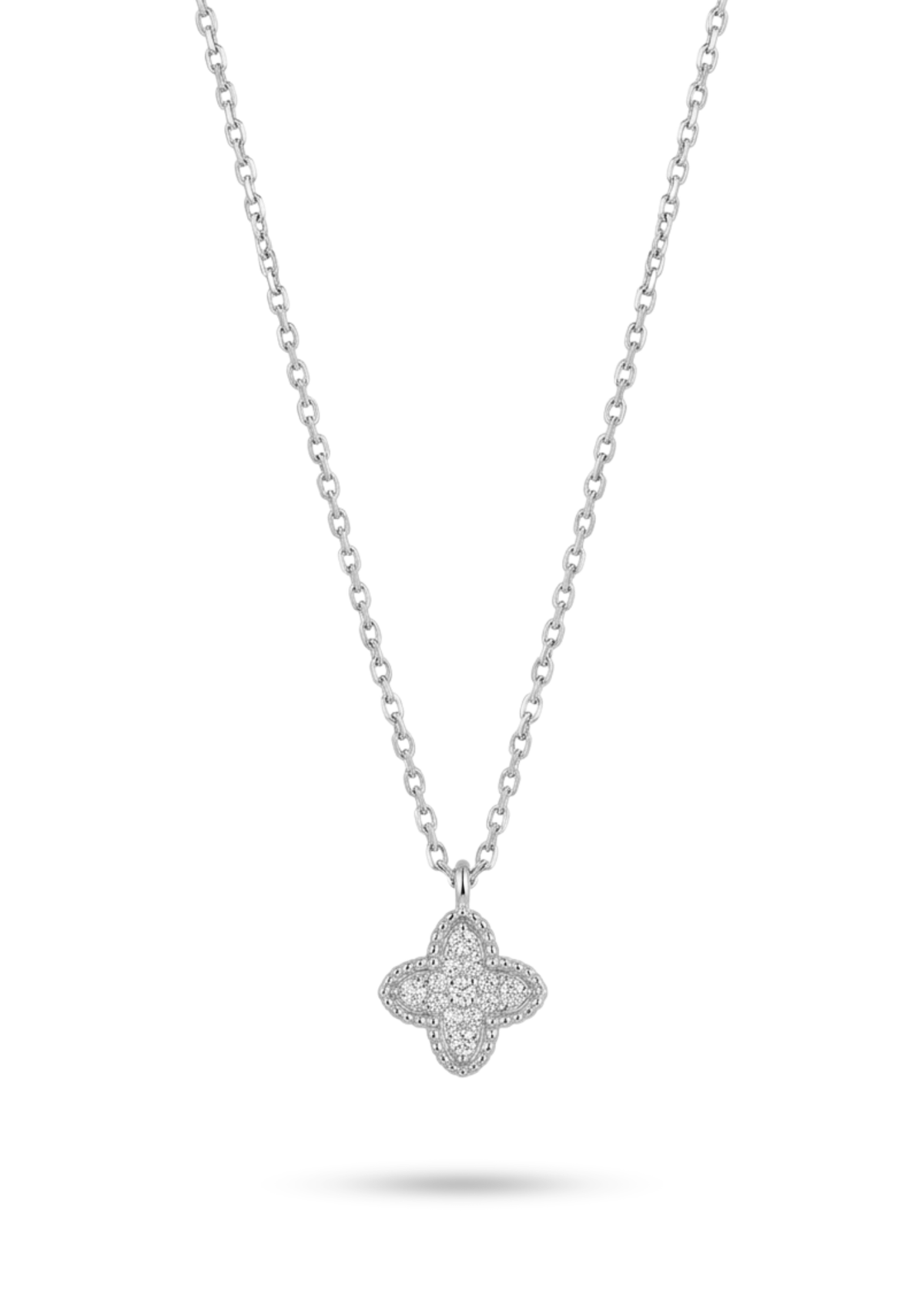 Collier Trèfle Quatre Feuilles Strass argent