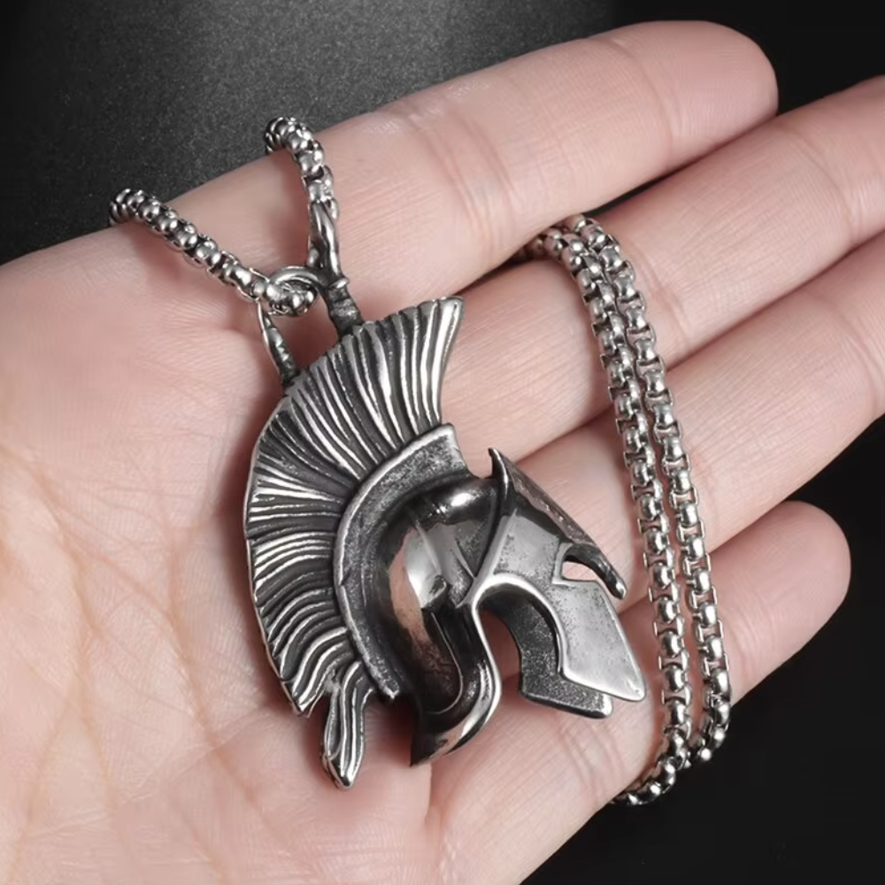 Collier Casque Spartan Argent