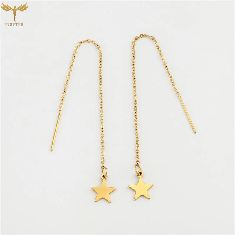 9cm Long Wire Tassel Thread Chain Earrings Star Pendant Drop Ear Line Women Stainless Steel Jewelry Accessories Gifts