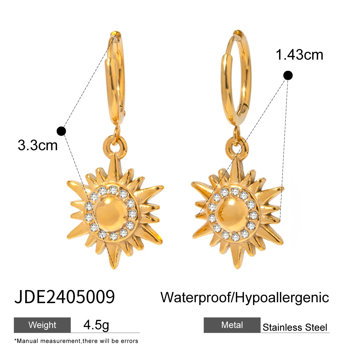 Youthway Delicate Zircon Sun Pendant Stainless Steel Earrings Unusual Waterproof Stylish Jewelry Women Gift 2024