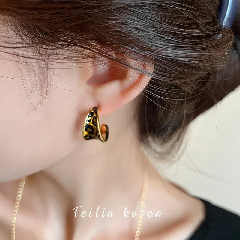 South Korea new design fashion jewelry 18K gold plated enamel leopard print drop earrings elegant women's daily work accessories