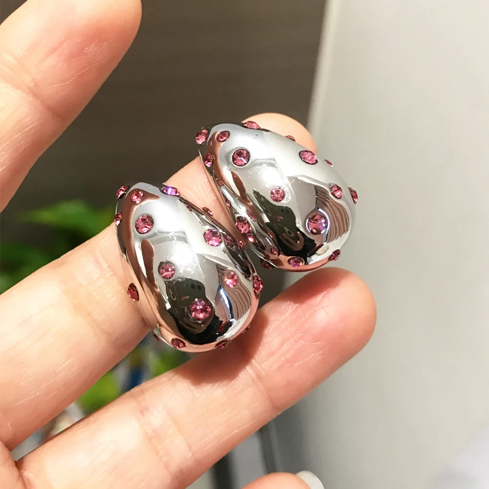 Waterproof Teardrop Shape Stud Earring Inlay Beads 18K PVD Gold Plated Stainless Steel Elegance Drop Earrings For Women