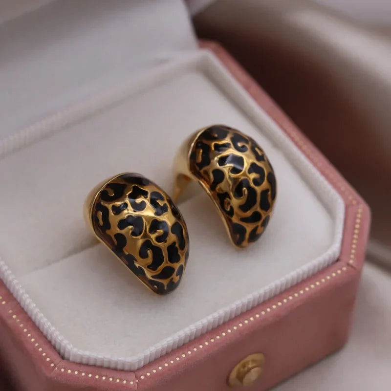 South Korea new design fashion jewelry 18K gold plated enamel leopard print drop earrings elegant women's daily work accessories