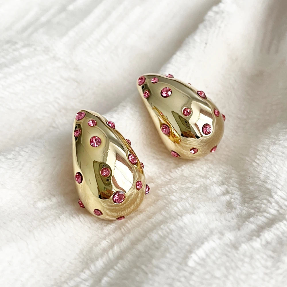 Waterproof Teardrop Shape Stud Earring Inlay Beads 18K PVD Gold Plated Stainless Steel Elegance Drop Earrings For Women