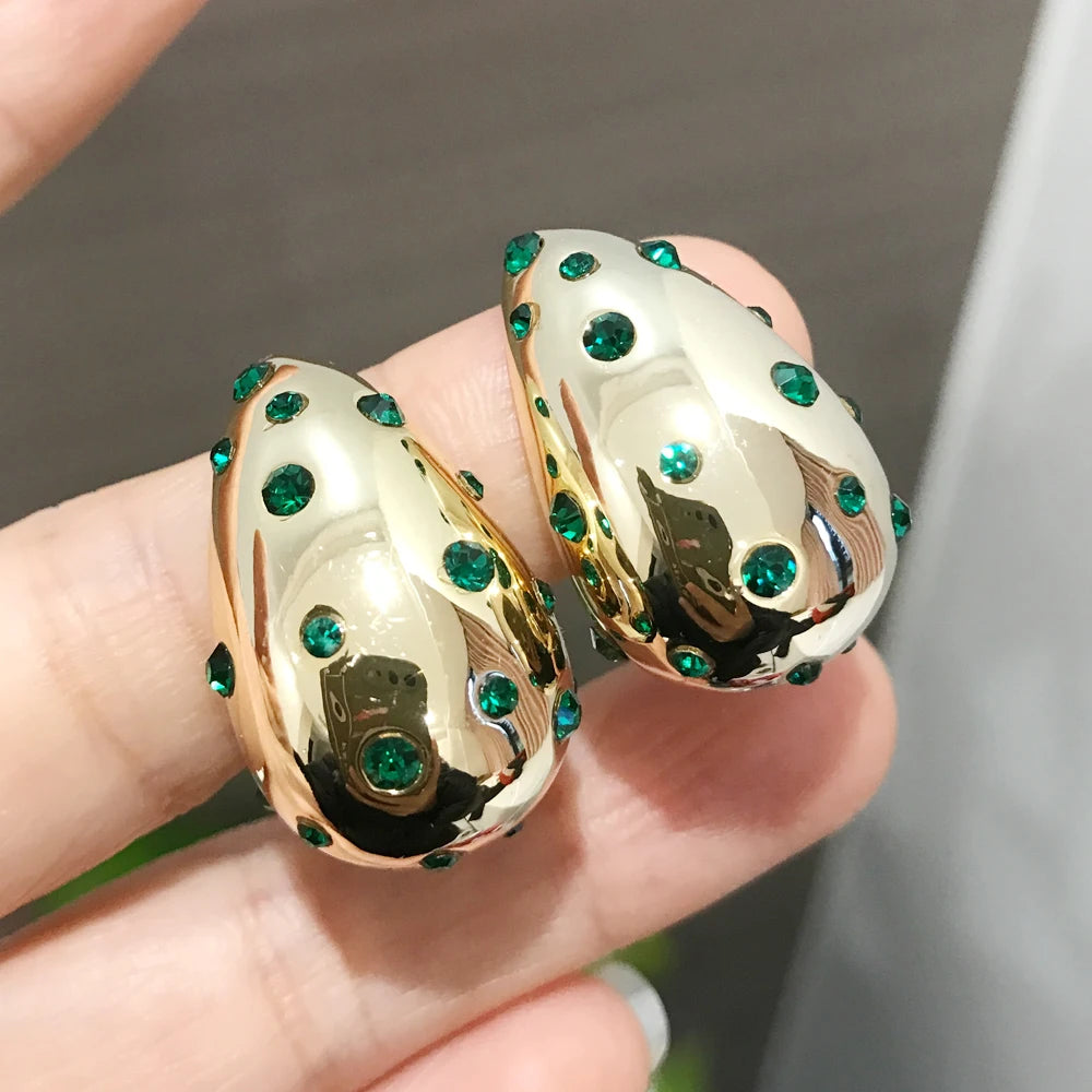 Waterproof Teardrop Shape Stud Earring Inlay Beads 18K PVD Gold Plated Stainless Steel Elegance Drop Earrings For Women