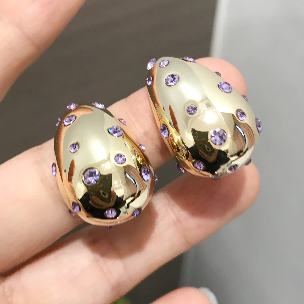 Waterproof Teardrop Shape Stud Earring Inlay Beads 18K PVD Gold Plated Stainless Steel Elegance Drop Earrings For Women