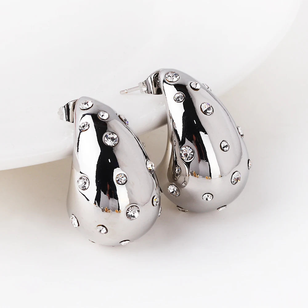 Waterproof Teardrop Shape Stud Earring Inlay Beads 18K PVD Gold Plated Stainless Steel Elegance Drop Earrings For Women
