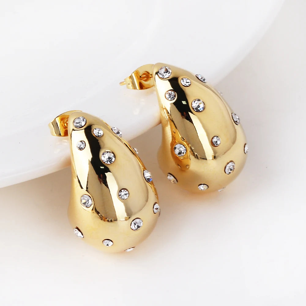 Waterproof Teardrop Shape Stud Earring Inlay Beads 18K PVD Gold Plated Stainless Steel Elegance Drop Earrings For Women