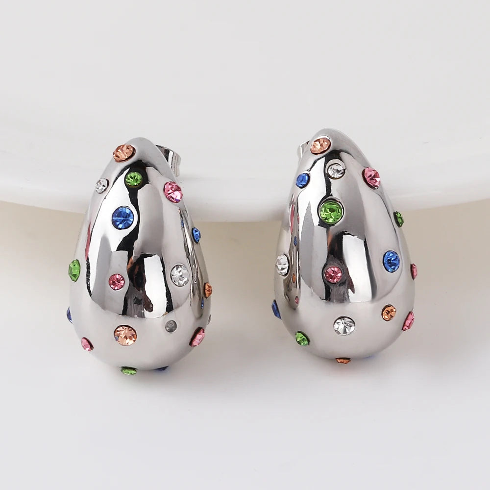 Waterproof Teardrop Shape Stud Earring Inlay Beads 18K PVD Gold Plated Stainless Steel Elegance Drop Earrings For Women