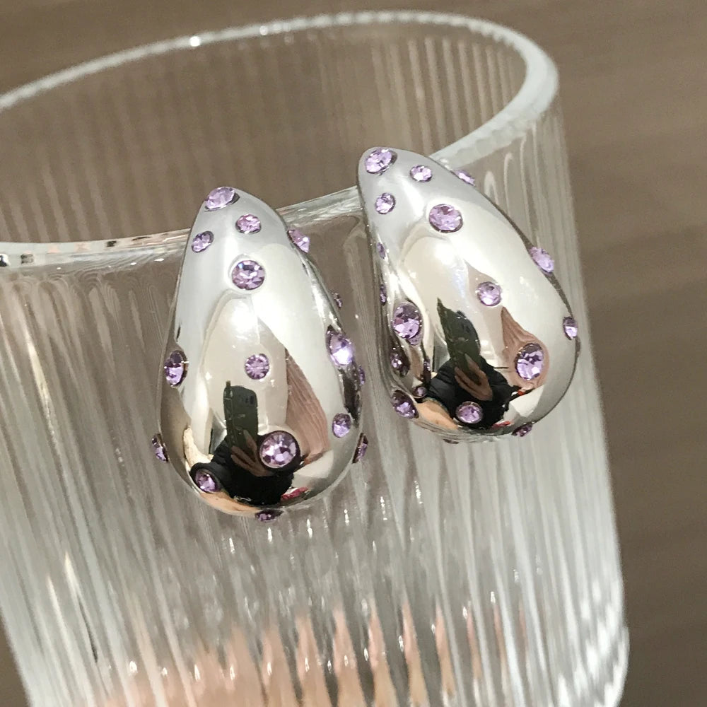 Waterproof Teardrop Shape Stud Earring Inlay Beads 18K PVD Gold Plated Stainless Steel Elegance Drop Earrings For Women