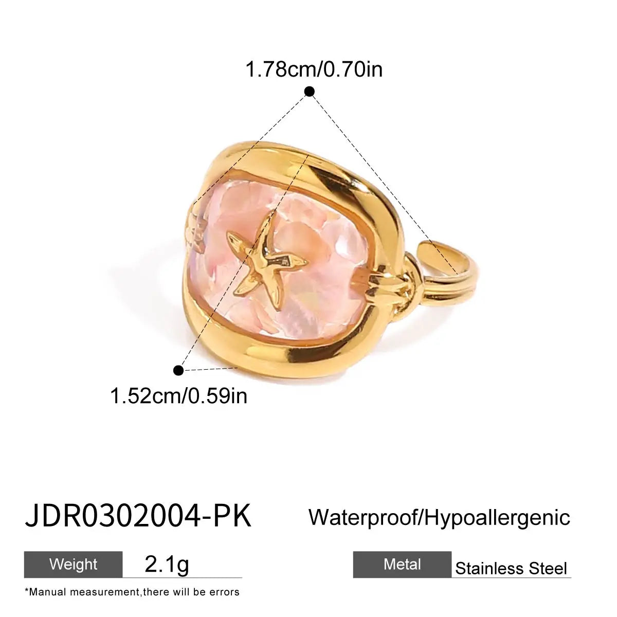 Youthway Shells Starfish Adjustable Open Ring Stainless Steel Finger Jewelry Waterproof Trendy Ring For Summer Ocean