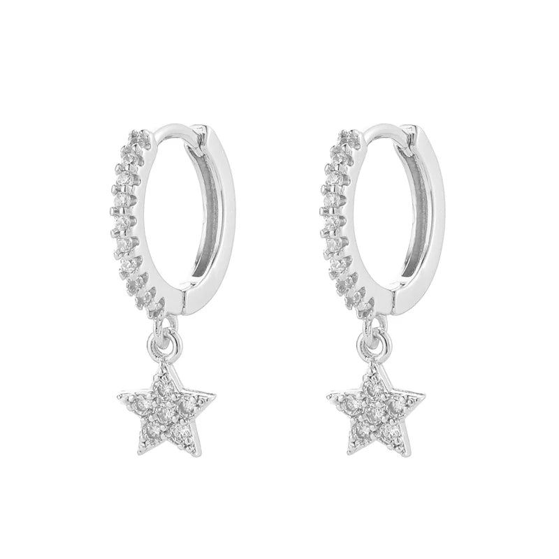AIDE 925 Sterling Silver Piercing Gold Tassel Star Hoop Earrings For Women Loops Earring Jewelry Korean Bijoux Femme Joyero Gift