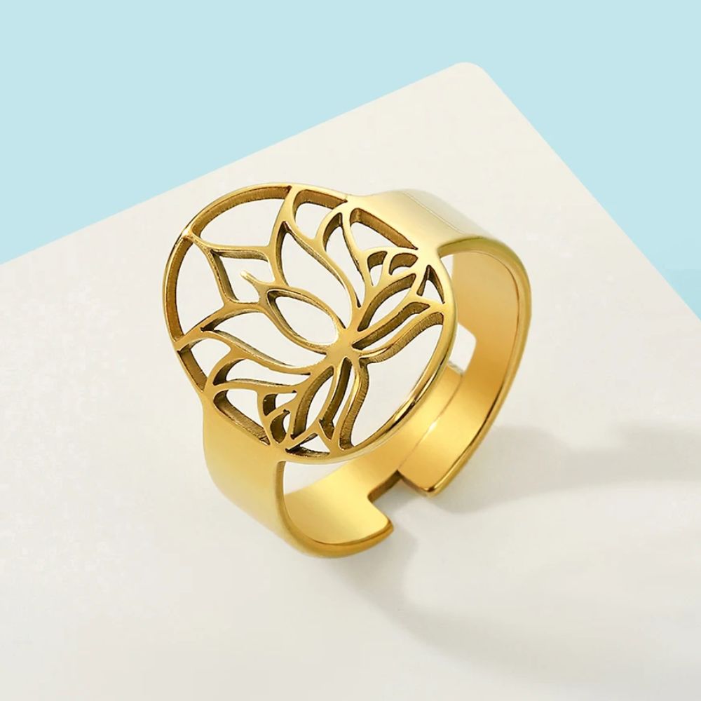 Bague Mantra Fleur de Lotus Acier