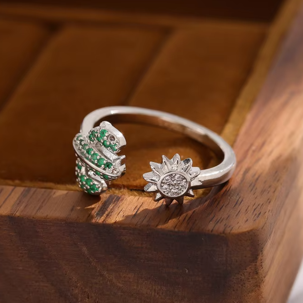 Bague Cactus et Soleil Acier