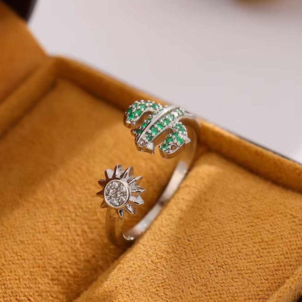 Bague Cactus et Soleil Argent