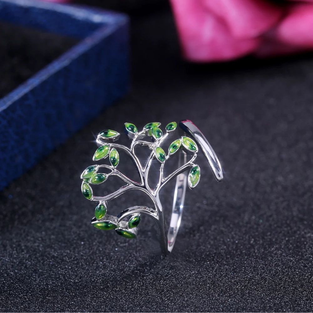 Bague Arbre de Vie verte Émeraude