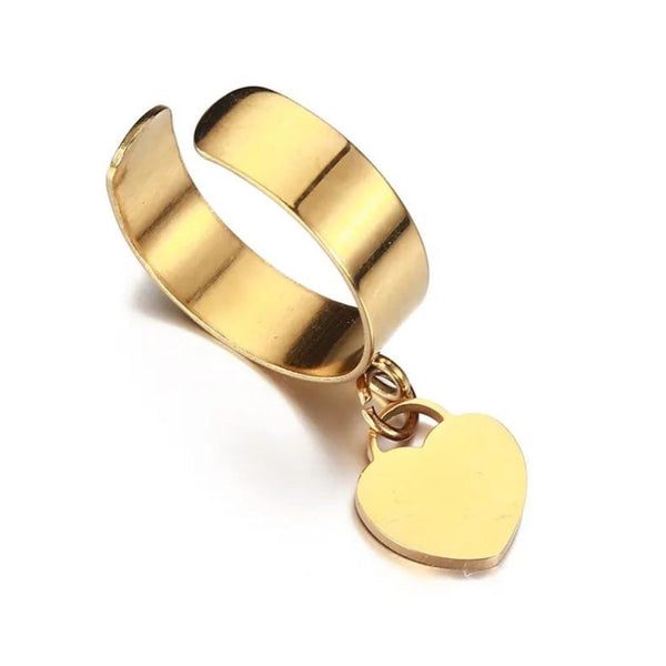 Bague Cœur Acier Inoxydable Plaqué Or - Taille 59 (USA 9), Breloque Pendentif, Neuf Avec étiquettes