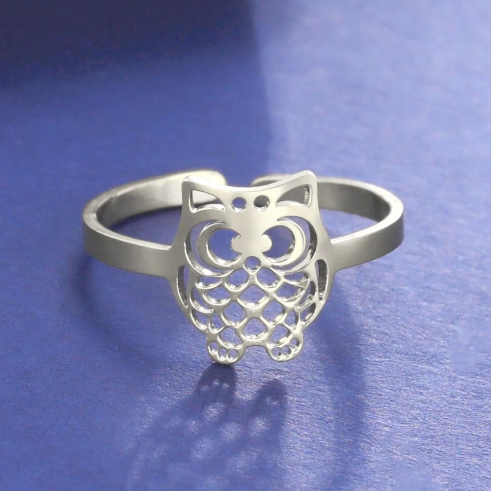 bague argenté avec hibou creux