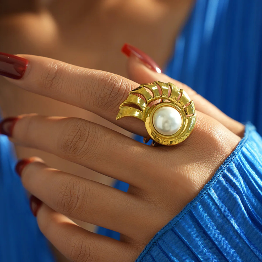 Bague Coquillage Spirale Perle