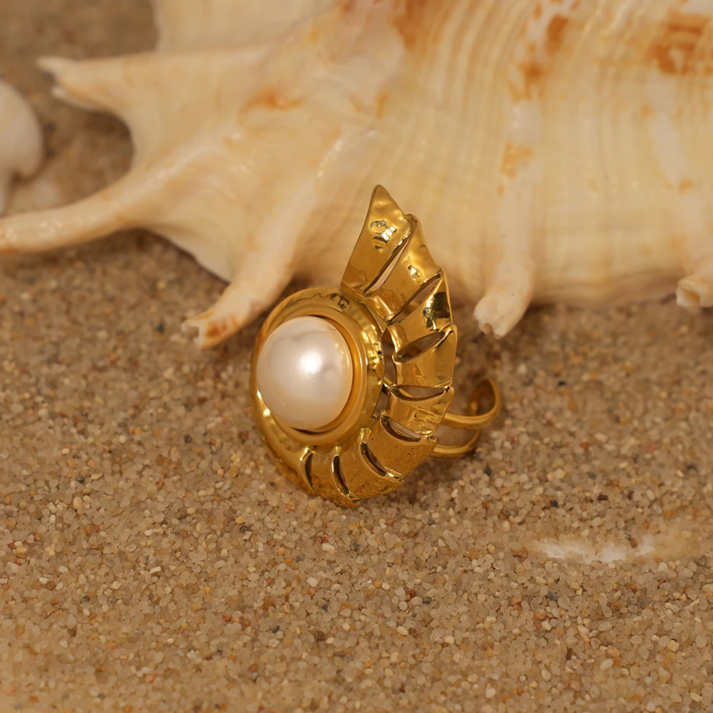 Bague Coquillage Spirale Perle pas cher