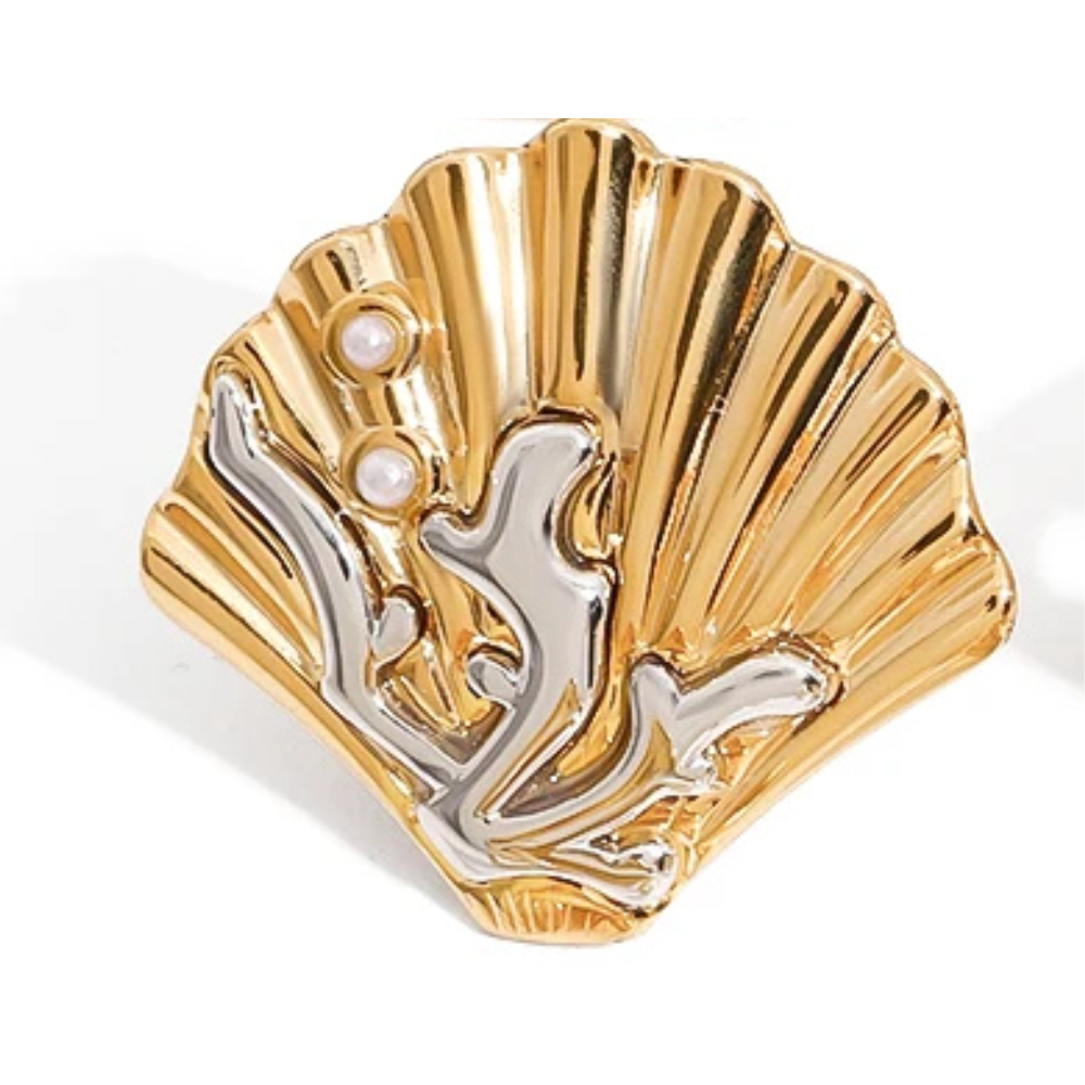 Bague Coquillage Corail Argent pas cher
