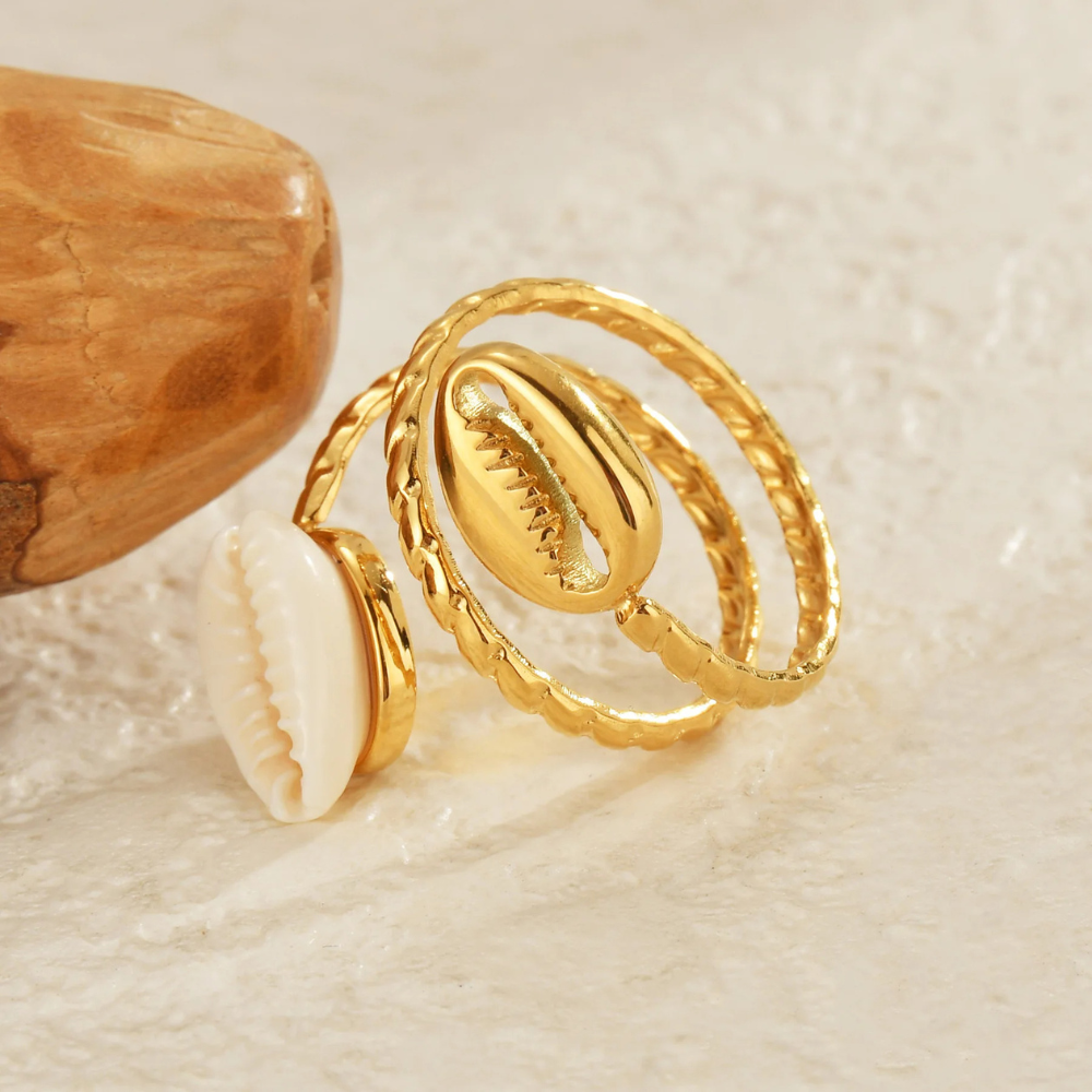 Bague Double Coquillage Caurispas cher
